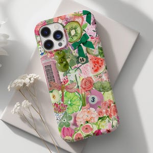 Green Summer Fruits Collage Phone Case Custom Coquette Y2K Casing Collage Phone Case Scrapbook Mosaic Art Aesthetic Preppy Iphone Tough Case