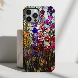 Funda de teléfono personalizada con vitrales y flores silvestres, estética floral bohemia, para iPhone 17, 16, 15, 14, 13, 12 Pro Max, resistente, para Pixel 7, 8, S23 y S24