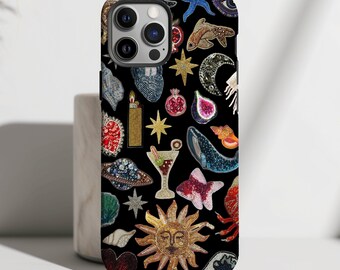 Sun Moon Star Faux Mosaic Charm Phone Case Collage Y2K Custom Vintage Casing Phone Case Scrapbook Art Aesthetic Preppy Iphone Tough Case