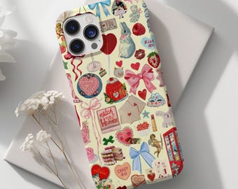 Vintage Coquette Collage Phone Case Trendy Retro Bow Gift Cute Aesthetic iPhone 11 12 13 mini 14 15 Pro MaxTough Case Pixel 7 Galaxy 22 23