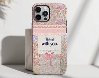 He Is With You Christian Phone Case, Joshua Bible Verse Case, Pink Coquette Collage Phonecase, iPhone 15 14 13 Pro Max 8 S24 case