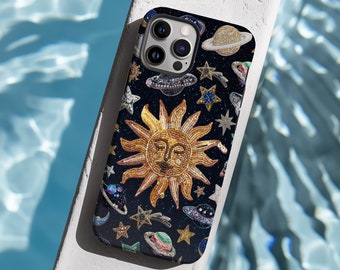 Celestial Stars Mosaic Dark Academia Collage Phone Case Scrapbook Y2k Astronomy Celestial iPhone 11 12 13 Mini 14 15 Pro Max Mini Tough Case