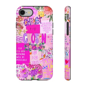Capa de celular rosa cristã, colagem de versículos bíblicos inspiradores, capa de celular resistente com base na fé, presente cristão, capa de celular motivacional