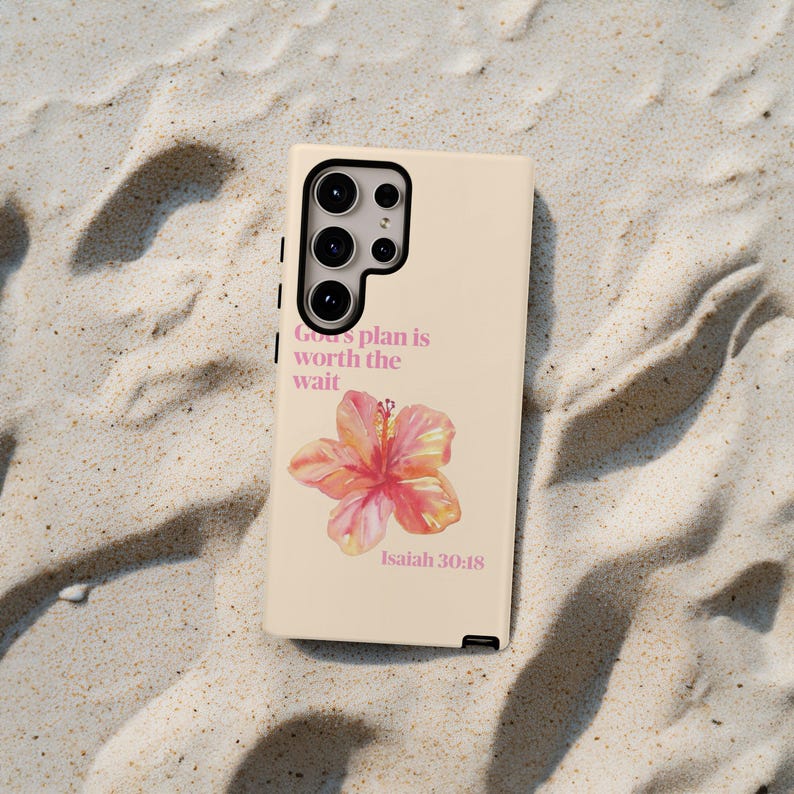 God's Plan Is Worth The Wait Floral Art, Inspirational Scripture Phone Case, iPhone Tough Case, Galaxy S24 Case, Faith Quote Cover image 2