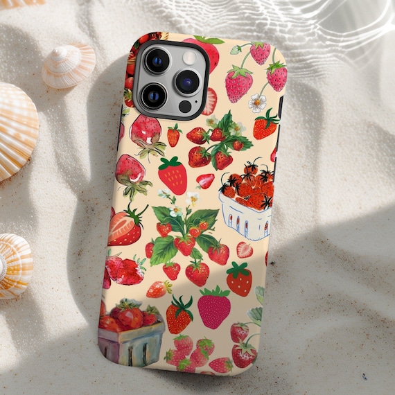 Cute Strawberry Collage Phone Case, Cottagecore Summer Strawberry iPhone 17 16 15 14 13 12 Pro Max Tough Case, Pixel 9 8 7 Case, S25 S24 S23