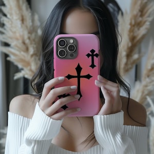 Funda para teléfono Y2K Cross con collage de aura rosa, bonita funda para teléfono con tablero de estado de ánimo, estética de moda para iPhone 15, 14, 13, 12, 11 Pro Max, Pixel 6, 7, 8, Galaxy S23, S22