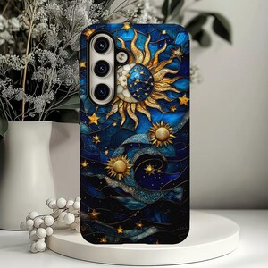 Målat glas galax sol måne telefonskal himmelsk konst iPhone stjärnklar natt iPhone 16 15 14 13 12 Pro Max tufft skal Pixel 9 8 7 S25 S24 S23 bild 3