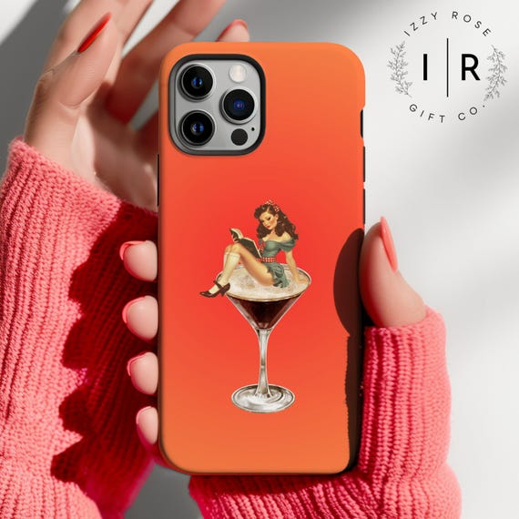 Vintage Brunette Espresso Martini Phone Case Pink Pin Up Bookish Case Book  Lover Case iPhone 16 15 14 13 12 Pro Max Tough Case Pixel s24