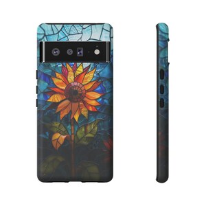 Stained Glass Sunflower Phone Case Mosaic Summer Birth Flower Phonecase Boho Aesthetic iPhone 16 15 14 13 Pro Max Tough Case Pixel 8 7 S24 image 4