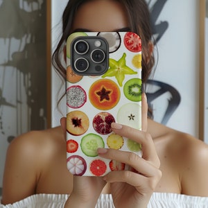 Colorful Fruit Collage Phone Case Retro Fruit Summer Case Fruit Artsy Trendy Aesthetic iPhone 13 14 15 Pro Max Tough Case Pixel 7 8 S23 S22