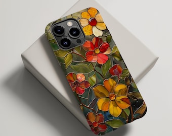 Stained Glass Marygold Phone Case Mosaic Wildflower Summer Phonecase Boho Aesthetic iPhone 16 15 14 13 Pro Max Tough Case Pixel 7 8 S23 s24