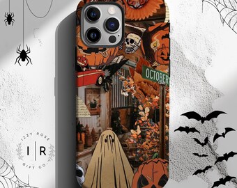 Retro Halloween Kolaż Jesienny Etui na Telefon Upiorny Duch Etui na iPhone'a Etui Gotyckie Scrapbook Etui Pixel 8 Eklektyczne Witchcore Estetyczne Etui