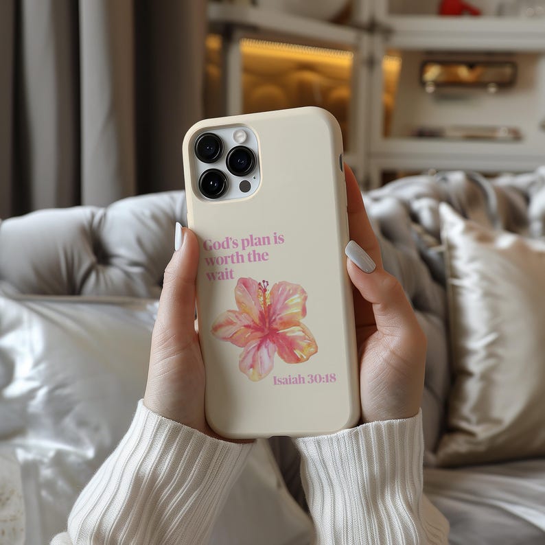 God's Plan Is Worth The Wait Floral Art, Inspirational Scripture Phone Case, iPhone Tough Case, Galaxy S24 Case, Faith Quote Cover image 9