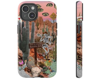 Coque de téléphone Western Collage avec carte d'ambiance country, coque Scrapbooking pour iPhone 11 12 13 Mini 14 15 Pro Max Mini, coque rigide pour Pixel 6 7 Galaxy 22 23