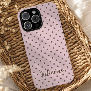 Rosa Polka Dot Streifen Handyhülle, Personalisierte Namenshülle Benutzerdefinierte Streifen Handyhülle, Girly Handyhülle iPhone 17 16 15 14 13 12 11 Pro Max