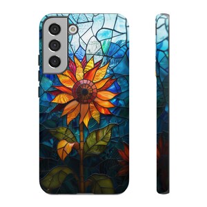 Stained Glass Sunflower Phone Case Mosaic Summer Birth Flower Phonecase Boho Aesthetic iPhone 16 15 14 13 Pro Max Tough Case Pixel 8 7 S24 image 2