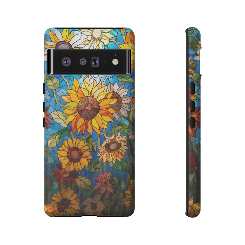 Glasmalerei Sonnenblume Handyhülle Mosaik Sommer Geburt Blume Boho Ästhetische iPhone 13 14 15 Pro Max Tough Case Pixel 8 7 S24 Bild 4
