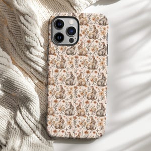 Cottagecore Easter Bunny Phone Case, Spring Rabbit Floral Nature Cover iPhone 16 15 14 13 12 Pro Max Tough Case Pixel 9 8 7 S25 s24 s23
