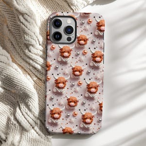Vintage Highland Cow Phone Case Winter Farm Animal Valentines iPhone 16 Case iPhone 16 15 14 13 12 Pro Max Tough Case Pixel 7 8 S23 s24
