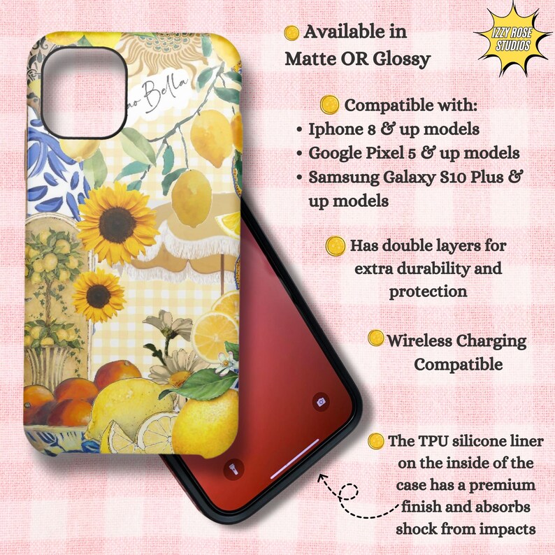 a phone case with sunflowers and apples on it