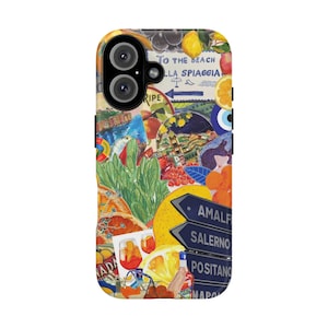 Funda para teléfono con collage vintage de Amalfi, estilo italiano, estilo europeo, estilo Y2K, para iPhone 16, 15, 14, 13, 12 Pro Max, resistente, para Pixel 7, 8, S23 y S24.