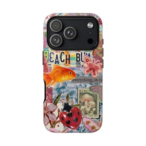 Retro Beachy Collage Phone Case Bow Hibiscus Phonecase Scrapbook Y2k iPhone Case Trendy Coquette Gift Ladybug  Mosaicly Pixel Case