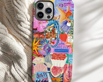Vintage European Collage Phone Case Mediterranean Scrapbook Travel Aesthetic iPhone 16 15 14 13 12 Pro Max Tough Case Pixel 9 8 7 S25 s24