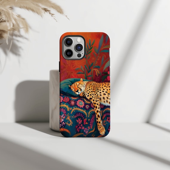 Colorful Cheetah Phone Case Vintage Artsy Animal Print Phone Cover Y2K Vibrant Safari iPhone 13  14 15 Pro Max Tough Case Pixel 6 7 S22 S23