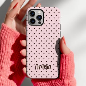 Personalisierte Rosa Braun Polka Dot Handyhülle, Benutzerdefinierte Name Streifen Handyhülle, iPhone 17 16 15 14 13 12 11 Pro max