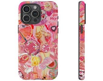 Coque de portable Coquette Coque de portable collage Balletcore Coque pour iPhone Magsafe Coque d'été avec nœud rose pour Pixel 7 Coque Girly en mosaïque Cadeaux pour adolescents