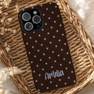 Kundenspezifische Anfangsbraun-Stern-Tupfen-Telefon-Hülle, personalisierte Monogramm iPhone-Abdeckung, modischer Name schützende haltbare Telefon-Hülle, adrette Telefon-Hülle