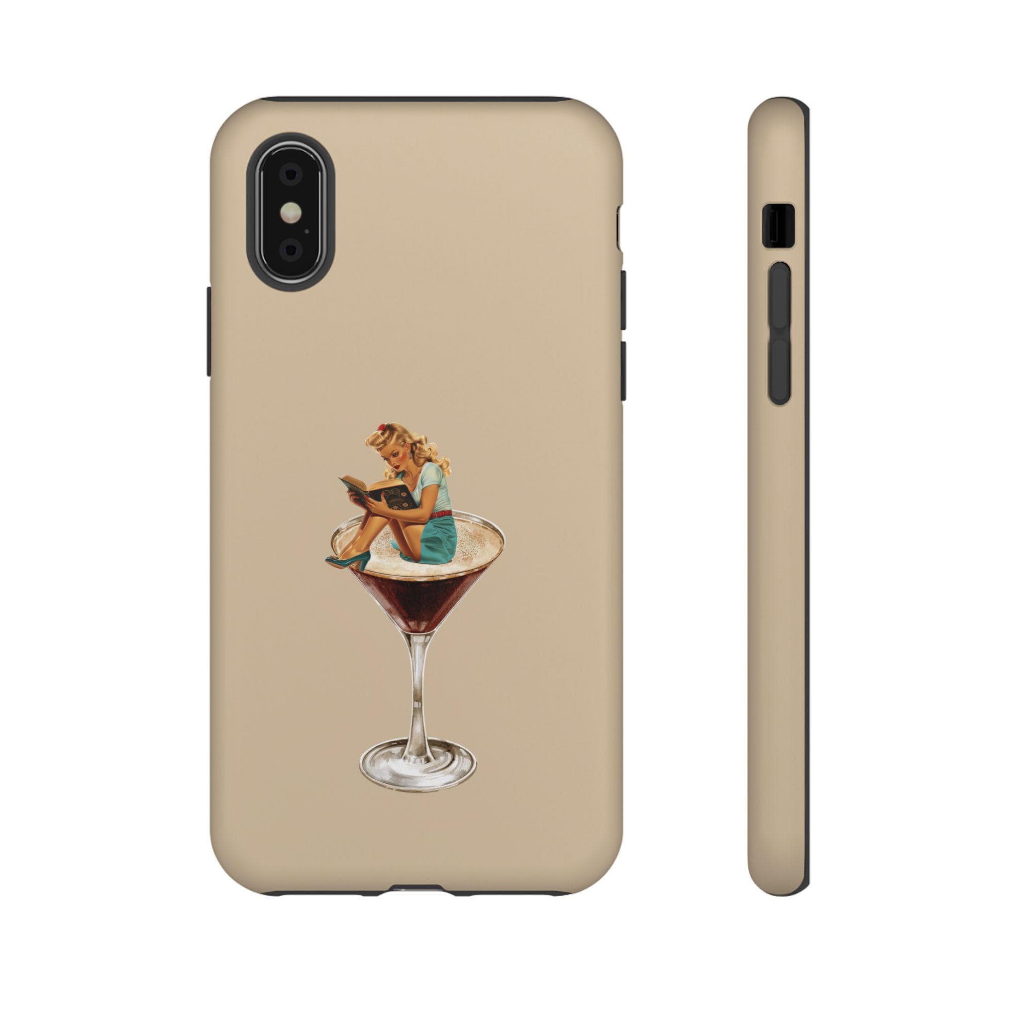 Vintage Espresso Martini Phone Case Pin Up Bookish Phone Case Custom Book Lover iPhone 16 15 14 13 12 Pro Max Tough Case, Pixel 9 8 7 Cases