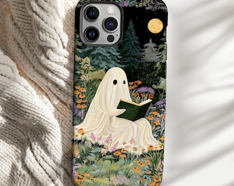 Reading Ghost Phone Case Spooky Ghost Reader Halloween Aesthetic iPhone 13 14 15 16 Pro Max MagSafe Tough Case Pixel 9 8 7 S25 S24 S23 Gift