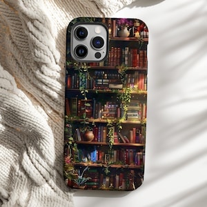 Custodia per telefono Enchanted Library, libreria Cottagecore Plant Lover per iPhone 16, 15, 14, 13 e 12 Pro Max, Pixel 9, 8, 7, S25, S24, S23, regalo per amanti dei libri