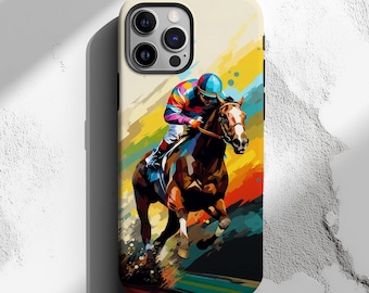 Funda para teléfono de carreras de caballos, regalo ecuestre, funda de jinete, regalo de derbi de caballos de carreras, funda resistente para iPhone 16, 15, 14, 13, 12 Pro Max, Pixel 9, 8, 7, S25, S24, S25