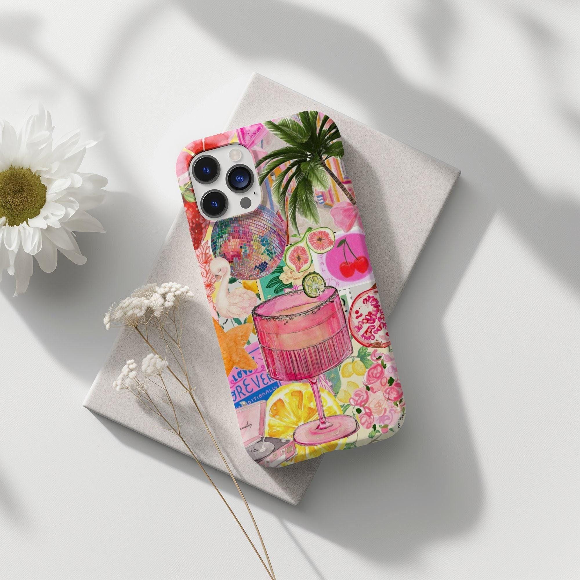 Pink Cocktail Collage Phone Case Martini Disco iPhone Case Soft Girl Era Y2K Aesthetic iPhone 13 14 15 Pro Max Tough Case Pixel 7 8 S23 S22