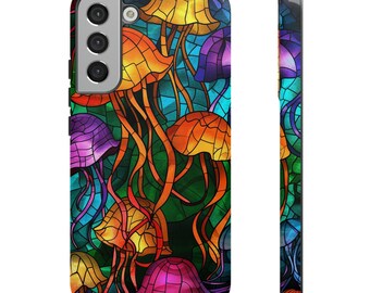 Stained Glass Jellyfish Phone Case Ocean Deep Sea Creatures Aesthetic iPhone 11 12 13 mini 14 15  Pro Max Tough Case  Pixel 7 Galaxy 22 23