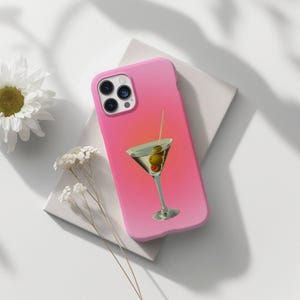 Funda para teléfono Y2K Martini con collage de aura rosa, bonita funda para teléfono con tablero de estado de ánimo, estética de moda para iPhone 15, 14, 13, 12, 11 Pro Max, Pixel 6, 7, 8, Galaxy S23, S22