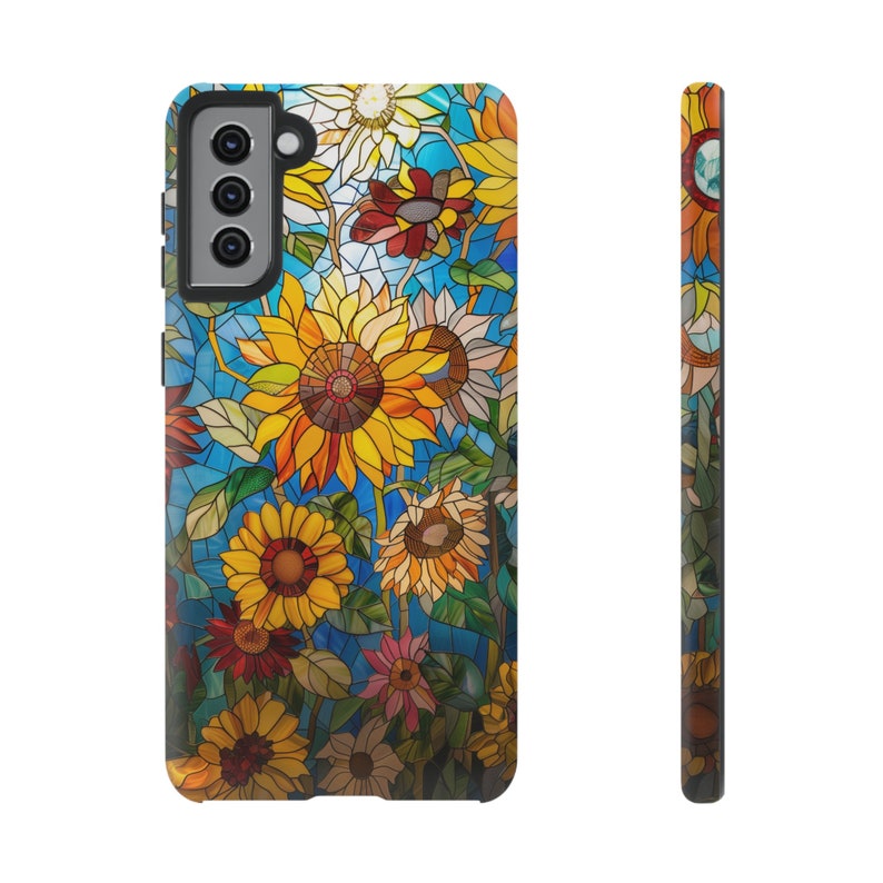 Glasmalerei Sonnenblume Handyhülle Mosaik Sommer Geburt Blume Boho Ästhetische iPhone 13 14 15 Pro Max Tough Case Pixel 8 7 S24 Bild 3