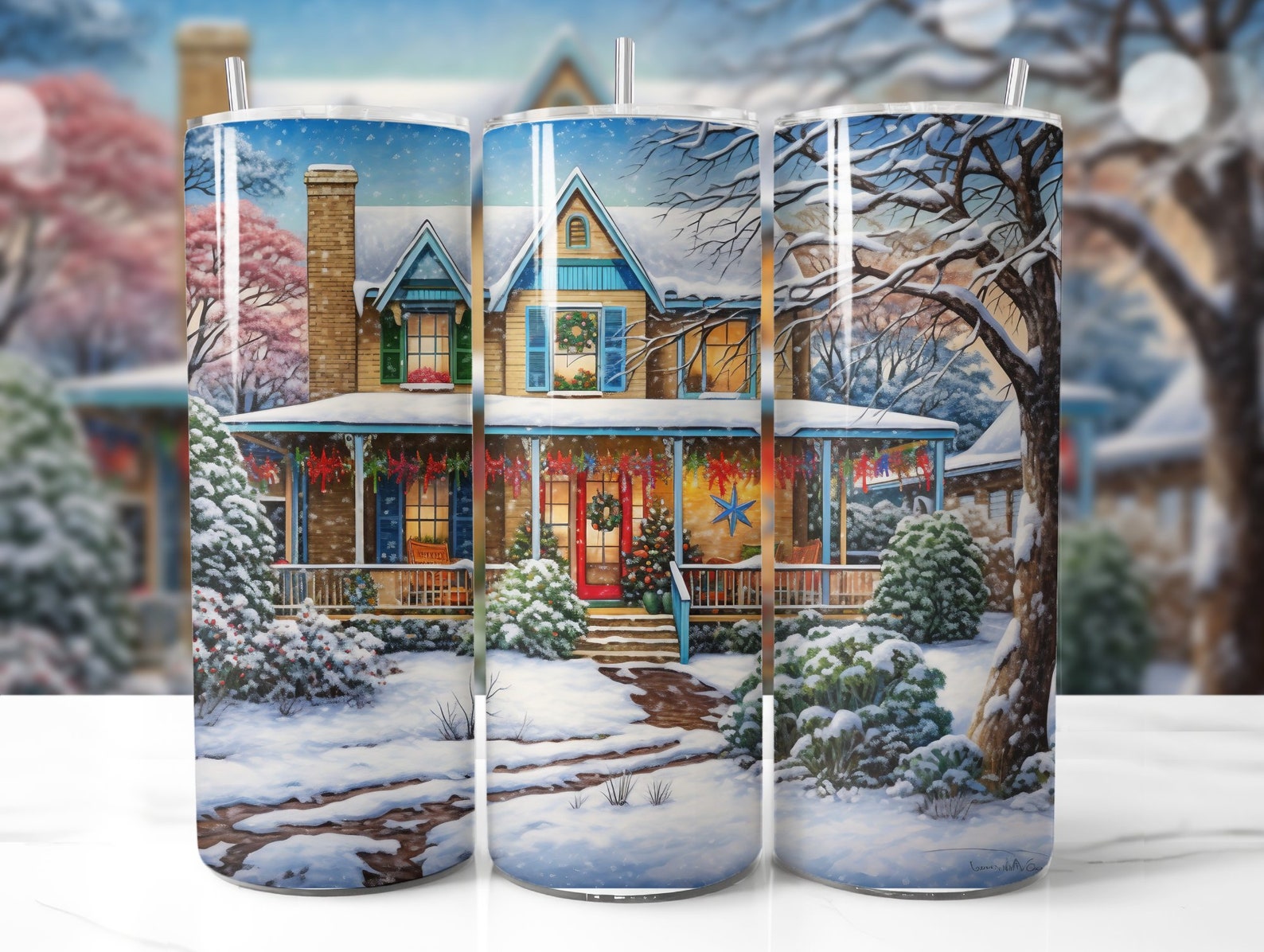 Xmas Tumbler with Straw, 20oz, Designer cup, Cat designs, Cat Lover, Xmas gift, Holiday decor, Water cup, Non-toxic main image 0