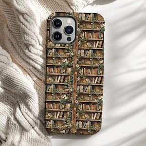 Custodia per telefono Enchanted Library, libreria floreale Cottagecore Spring per iPhone 16, 15, 14, 13 e 12 Pro Max, Pixel 9, 8, 7, S25, S24, S23, regalo per amanti dei libri