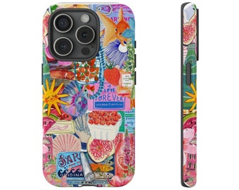 Vintage Collage Art Phone Case, Scrapbook Floral Aesthetic iPhone 11 12 13 Mini 14 15 Pro Max Mini Tough Case Pixel 6 7 Galaxy 22 23