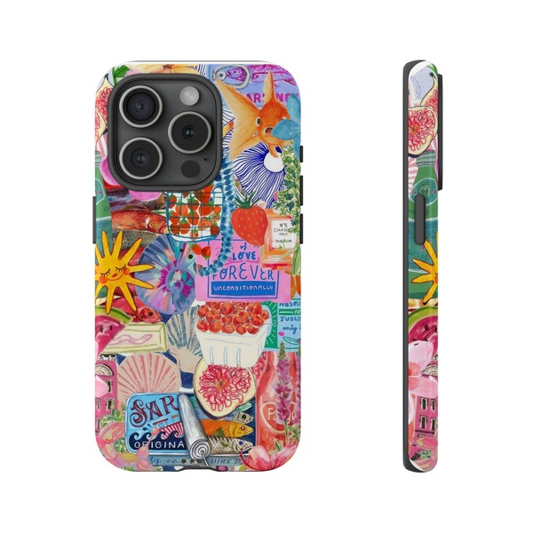 Vintage Collage Art Phone Case, Scrapbook Floral Aesthetic iPhone 11 12 13 Mini 14 15 Pro Max Mini Tough Case Pixel 6 7 Galaxy 22 23