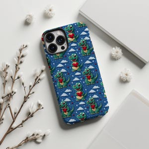 Cute Dinosaur Phone Case, Vintage T-Rex Phonecase, Adorable Heart Dinosaur Lover iPhone 16 15 14 13 12 Pro Max Tough Case Pixel 7 8 S23 s24