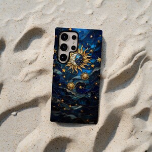 Målat glas galax sol måne telefonskal himmelsk konst iPhone stjärnklar natt iPhone 16 15 14 13 12 Pro Max tufft skal Pixel 9 8 7 S25 S24 S23 bild 2