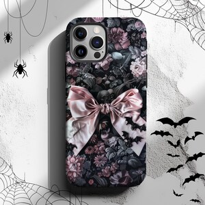 Halloween Phone Case, Horror Phone Case, Fall Aesthetic iPhone 16 15 14 13 12 Pro Max Tough Case, Floral Phone Case, Bats, Skull Phone Case