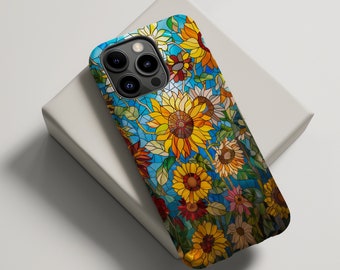 Stained Glass Sunflower Phone Case Mosaic Summer Birth Flower Phonecase Boho Aesthetic iPhone 13 14 15 Pro Max Tough Case Pixel 8 7 S24