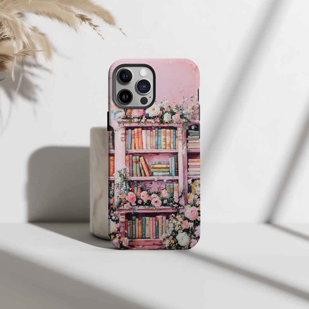 Beautiful Floral Bookshelf Art Girly Pink Bookish Tough Phone Case ...