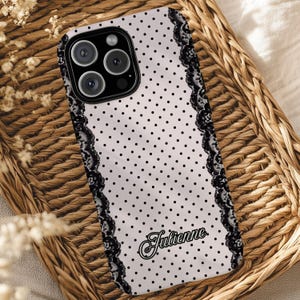 Benutzerdefinierte Rosa Tupfen Telefon Fall, Streifen Spitze Druck Fall Girly Geschenk iPhone 17 16 15 14 Pro Max Magsafe Tough Case Pixel 9 8 7 S25 s24 s25