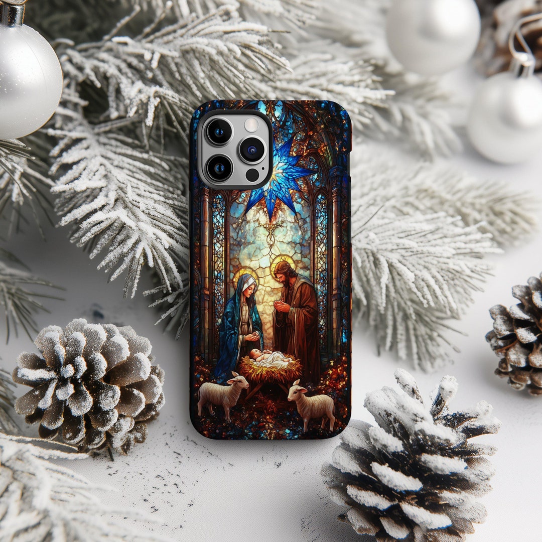 Stained Glass Nativity Scene Christmas Phone Case Mosaic Christian ...